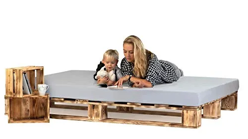 sunnypillow Palettenbett 160x200 cm aus Holz – Massivholzbett für modernen Schlafkomfort - Betten – Hochwertiges Palettenbett aus Fichtenholz, stabil und langlebig mit einer Belastbarkeit von über 450 kg, ideal für stilvolles Wohnen und gesunden Schlaf.