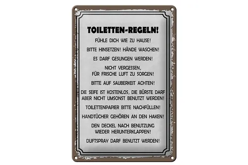 Blechschild Hinweis 20x30 cm Toiletten Regeln Deko Schild