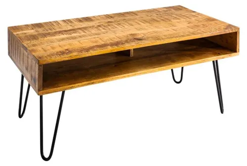 Couchtisch SILVA 100 cm – Massives Mangoholz mit schwarzem Metall