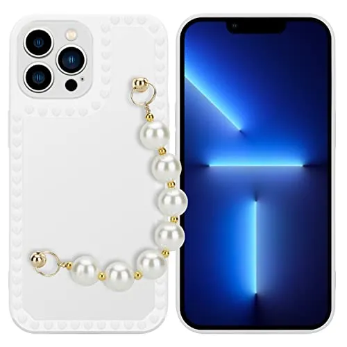 Cadorabo Hülle kompatibel mit Apple iPhone 13 PRO MAX Schutzhülle TPU Silikon Case Handschlaufen Design mit Perlen Slim Kratzfest Weiche Gummi mit Rundumschutz Case Hülle für iPhone 13 PRO MAX in Weiß