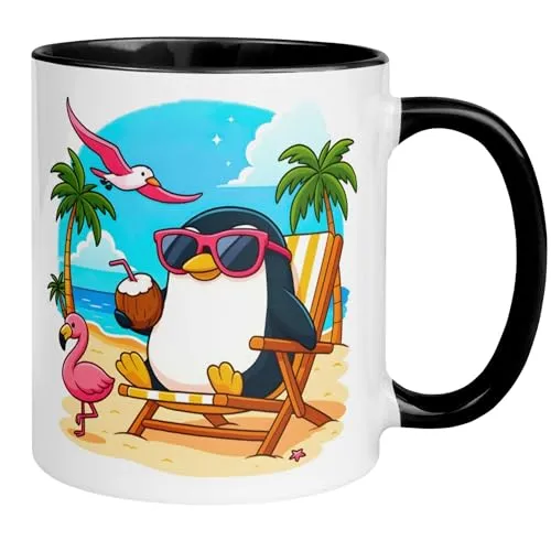 Pinguin Tasse mit Spruch | Chilliger Pinguin am Strand – Bleib cool | Lustige Sommer Kaffeetasse Geschenk | Witziger Becher Freund Freundin Mann Frau Pinguine Fans