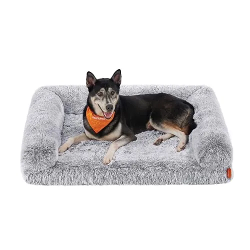 Feandrea FluffyHug Hundebett, Hundekissen Größe XL, Hundematte für mittelgroße und große Hunde, Hundesofa Noppenschaumstoff, Bezug abnehmbar und waschbar, 106 x 76 x 19 cm, Ombré-Grau PGW233G01V1