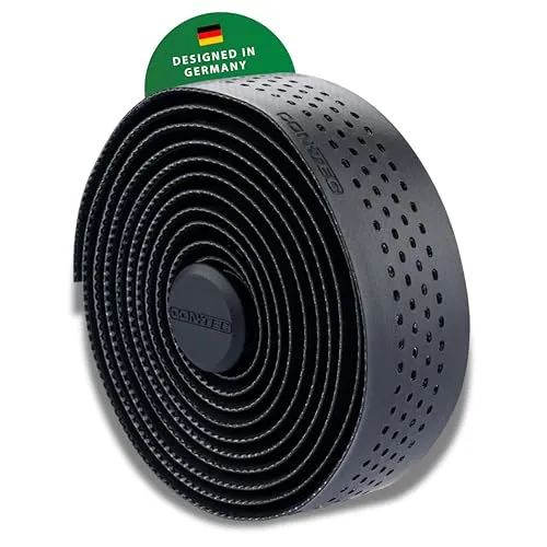 CONTEC Lenkerband Comfort.Micro, 2000x30x2,5 mm, aus synthetischer EVA-Schaummatrix mit Gel, selbstklebend und rutschsicher, mit Klebestreifen und 2 Lenkerstopfen, Paar, schwarz