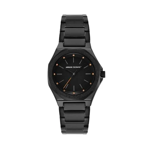 Armani Exchange Damen Uhr AX4621 – 34mm Schwarzes Edelstahl-Design - Elegante 34-mm-Armbanduhr mit kratzfestem Mineralglas und präzisem Quarzwerk. Das schwarze Edelstahlband ist anpassbar für perfekten Sitz. Ideal für den täglichen Gebrauch und kleine Wasserspritzer.