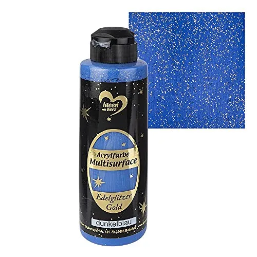 Ideen mit Herz Acrylfarbe Multisurface Edelglitzer | Universalfarbe auf Wasserbasis | mit edel schimmerndem Goldglitzer | 180 ml (dunkelblau)