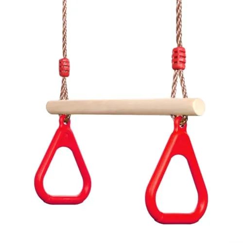 PELLOR Multifunktions Kinderholz Trapeze Schaukel mit Kunststoff Turnringen – Belastbar bis 160KG