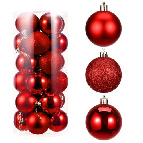 BESPORTBLE 24er Rote Weihnachtskugeln - Kunststoff Dekorationskugeln Für Weihnachten 6cm Hängende Ornamente Für Baumhaus Indoor Und Outdoor