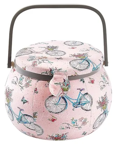 Kobolo Nähkästchen Nähkorb Nähkörbchen Nähkasten - rosa mit Fahrrädern - 23x23x18 cm