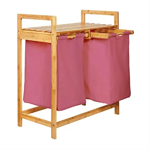 Lumaland Wäschekorb aus Bambus mit 2 Wäschesäcken - Rosa - Wäschekorb aus Bambus, mit 2 abnehmbaren Wäschesäcken, ideal für eine stilvolle und praktische Wäscheorganisation. Maße: 73 x 64 x 33 cm, einfache Reinigung und flexibler Einsatz.