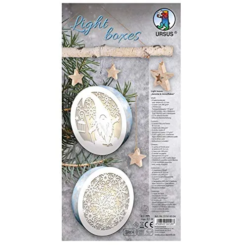 URSUS Lightboxes Gnome & Snowflakes 2er-Set Bastelset Papier Winter Dekoration Durchmesser 15.3 cm 2 Stk.