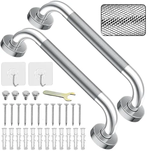 Haltegriff, 33 cm, 304 Edelstahl, rutschfest, Badezimmer-Chrom-Haltegriff, rutschfester Griff für Behinderung, Sicherheitsgriff für Küche, Schlafzimmer, Badewanne, Dusche, Stufen, Indoor/Outdoor, 2
