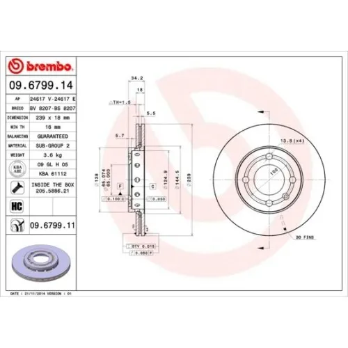 BREMBO Bremsscheibe 09.6799.14 für VW & SEAT von Brembo