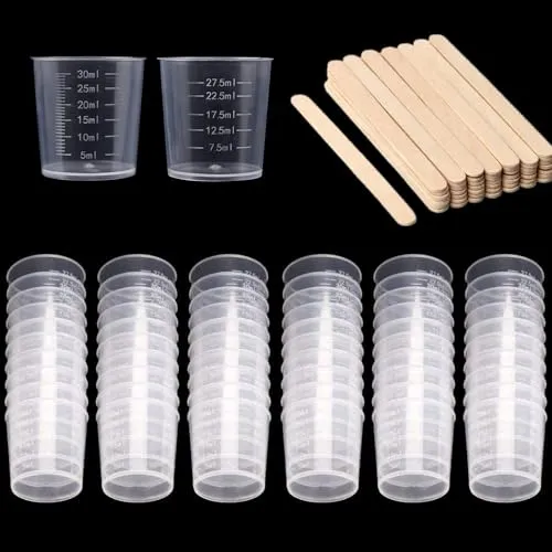 Stück 30 ml Kunststoffmischbecher Messbecher mit 50 Rührstäbchen aus Kunststoff zum Mischen von Epoxidharzlacken und Flecken 60