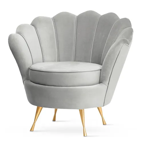 PAWS MÖBEL Muschel-Sessel | Bezug Samt-Stoff | Gestell Metall goldfarben/ schwarz/ chrom | B 87 x T 72 x H 81 cm | grau, silber