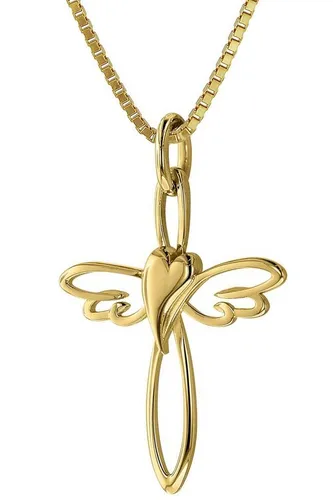 trendor Kette mit Anhänger Kreuz-Anhänger aus 333 Gold - Elegante Goldkette mit Designer-Kreuz aus 8-karätigem Gold, kombiniert mit einer goldplattierten Sterlingsilberkette. Ein stilvolles Schmuckstück, ideal für besondere Anlässe.