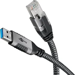 Wentronic Ethernet-Kabel USB-A auf RJ45 - 2 m, CAT 6 FTP UTP für stabile Netzwerkverbindungen, ideal für Router und Modem