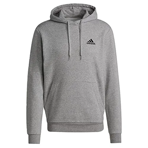 adidas Herren Essentials Fleece Hoodie, Medium Grey Heather / Black, M - Hoodie aus 70% Baumwolle und 30% recyceltem Polyester, ideal für Komfort und Nachhaltigkeit, perfekt für lässige Outfits.