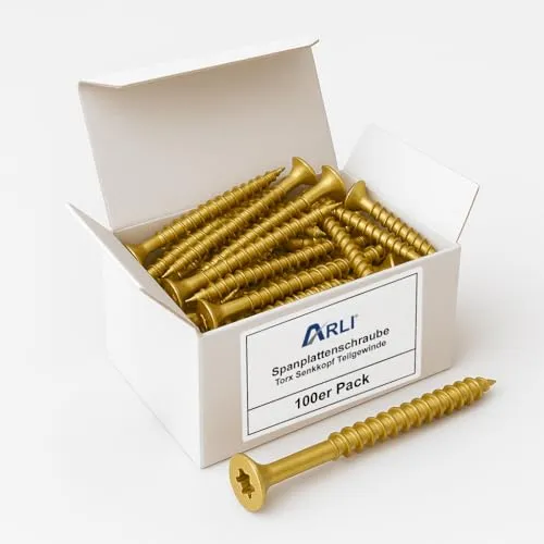 ARLI 100x Spanplattenschrauben 3,5 x 50 mm | Torx TX15 | Senkkopf | Teilgewinde | gelb verzinkt | Universal Holzschrauben für Spanplatten Holzbau Bastler Holz