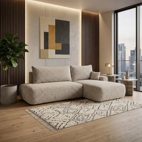 Ecksofa OLIMA mit Schlaffunktion und Bettkasten, Dunkelbeige R