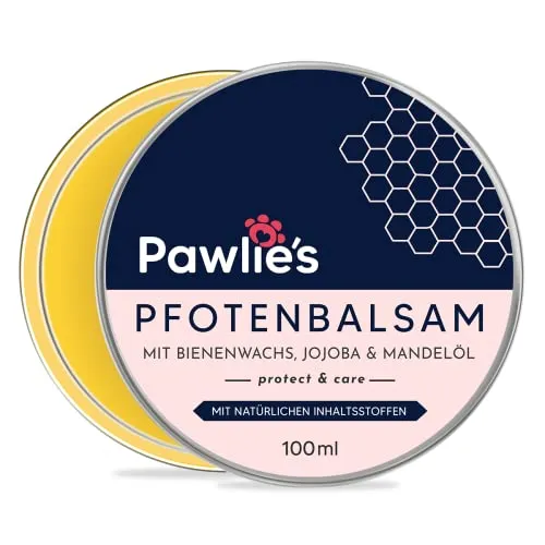 Pawlie's Pfotenbalsam Hund mit Bienenwachs - Pfotenpflege für Hunde im Winter - Pfotenschutz Hund Verletzung, Hunde Zubehör Reisen, Pfotenpflege Hund, Nasenbalsam, Pfotencreme Hund Salbe (100 ml)