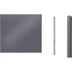 Zaun Set ALBERTS Palitio 2 m x 180 cm zum Einbetonieren - Robustes Zaun Set in Grau, ideal für die Hauseinzäunung. Mit einer Profilhöhe von 15 cm sorgt es für eine sichere Abgrenzung und ist einfach zu montieren.