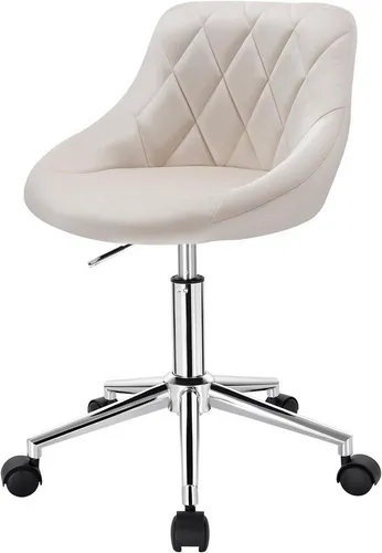 EUGAD Höhenverstellbarer Samt-Drehstuhl Cremeweiß - Bequemer Bürostuhl mit ergonomischer Rückenlehne und stabiler Konstruktion. Höhenverstellbar und drehbar für flexibles Arbeiten. Ideal für Homeoffice oder kreative Räume.