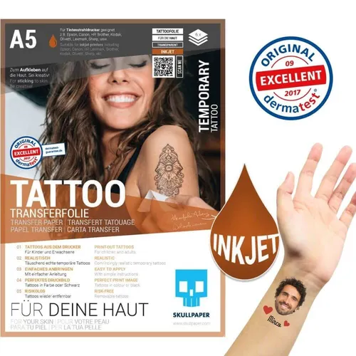 SKULLPAPER® Tattoo-Transferfolie - A5 - 6 Blatt - Tintenstrahldrucker / Inkjet