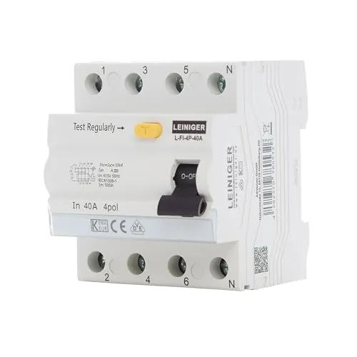 FI-Schalter Typ A von Leiniger, Fehlerstromschutzschalter (RCD), 4-polig, 300mA, 25A/40A/63A, VDE geprüft (40.0, Ampere)