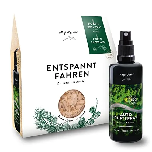 AllgäuQuelle® BIO Auto-Duft-Set ENTSPANNT FAHREN - Lufterfrischer für Kraftfahrzeuge, natürliche ätherische Öle aus kontrolliert biologischem Anbau für entspannendes Fahren im Auto oder Wohnmobil.