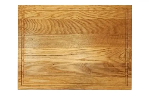 NATURE EDITION Schneidebrett XL (40 x 30 x 2 cm) aus massivem Eichenholz mit Saftrille - Holzbrett - Servierbrett - Antibakterielles Holzbrett - Küchenbrett aus Eiche - Fleischbrett aus Holz