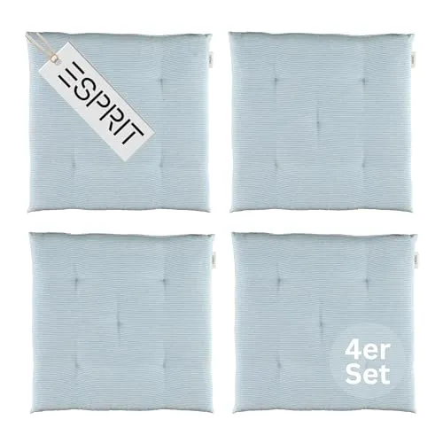 Esprit 4er Set Sitzkissen Stuhl 40x40cm Hellblau - Bequeme und vielseitige Sitzpolster für jeden Anlass - Bequeme 4er Set Sitzkissen für Stühle, Bänke und Böden. Ideal für Esszimmer, Küche und Gartenmöbel. Pflegeleicht und waschbar bis 30°C – für ein angenehmes Sitzgefühl in jedem Raum.