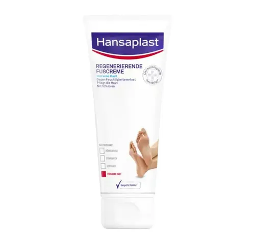 Hansaplast Regenerierende Fußcreme 100 ml mit 10% Urea - Pflaster und Fußpflege, spendet intensiv Feuchtigkeit, schützt vor Hornhautbildung und sorgt für geschmeidige Füße.