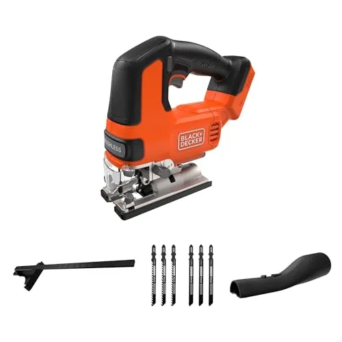 BLACK+DECKER 18V bürstenlose Akku-Stichsäge, BLCJS78NZ-XJ | Nur Gerät (ohne Akku), 6 Sägeblätter inklusive, LED-Arbeitsleuchte