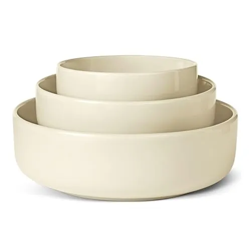 Amazon Basics Glasierte Steingut-Servierschalen, 3-Teiliges Set, Spülmaschinenfest, Elfenbeinfarben