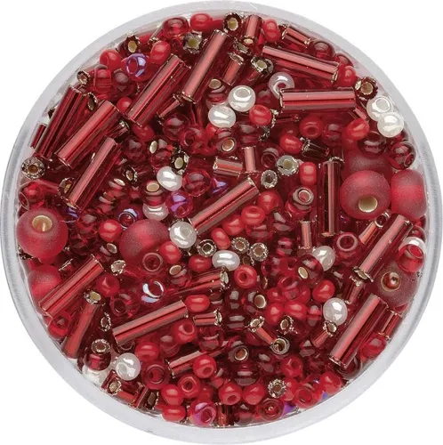 Glorex Rocailles Perlen Mix 17 g rot  Schmuckbasteln