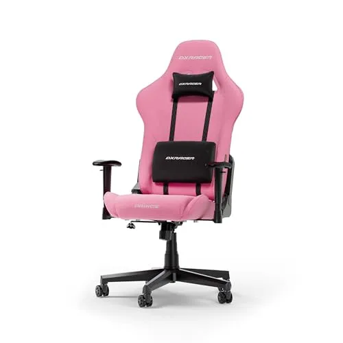 DXRacer PRINCE Gaming Stuhl Rosa Stoff L - Ergonomischer Gaming-Stuhl für lange Sessions, mit hochwertiger Kaltschaumpolsterung und anpassbaren Armlehnen, ideal für Gamer bis 185 cm.