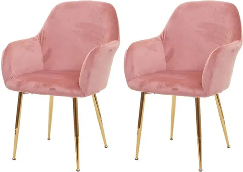 2er-Set Esszimmerstuhl HWC-F18 - Retro Samt in Altrosa mit goldenen Beinen - Elegante Stühle im Retro Design, ideal für Esszimmer oder Wohnzimmer. Die weiche Samtpolsterung sorgt für hohen Sitzkomfort, während die stabilen goldenen Beine einen glamourösen Look verleihen.