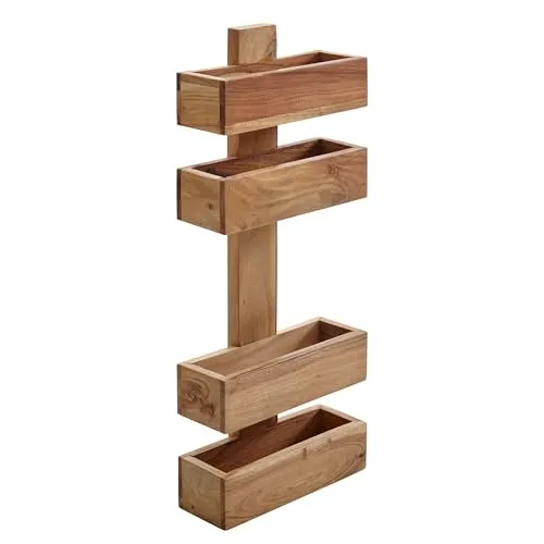 FINEBUY Zeitungsständer SuVa2485_1 aus Akazie - Zeitungsständer aus massivem Akazienholz, handgefertigt und modern im Landhausstil. Mit 2 Ablagen für Ihre Lieblingslektüre, ideal für Zuhause oder als Prospekthalter im Wartebereich.
