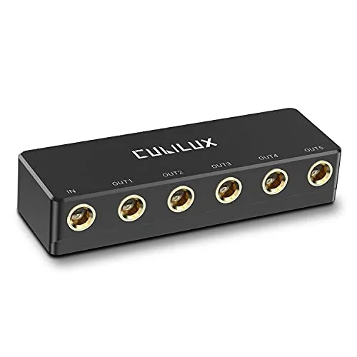 Cubilux Passiv 6.35mm 5-Wege Audio Splitter - Audio-Interfaces für Gitarre, Klaviatur und Studio Monitor - Teilen Sie Audiosignale auf bis zu 5 Ausgänge mit hervorragender Audioqualität und stabilem Vollmetallgehäuse.