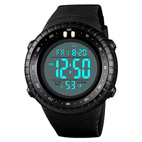 TONSHEN Multifunktional Outdoor Herren Sport Uhren LED Elektronik Digital Doppelte Zeit Countdown Alarm Stoppuhr Taktik Militär Armbanduhr 50M Wasserdicht (Schwarz 2)