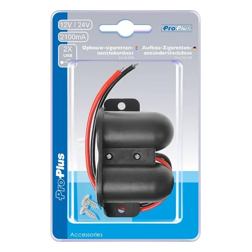 Produktbild Aufbau-Zigarettenanzündersteckdose + 2xUSB Typ A 12V/24V im Blister