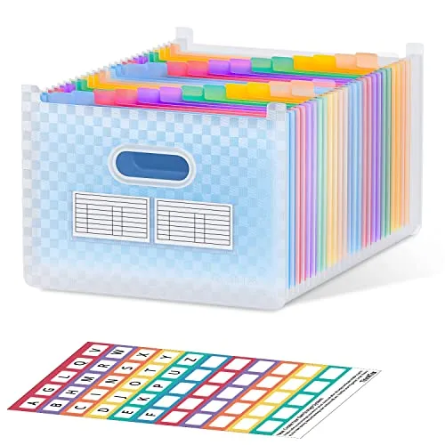 ThinkTex Dokumentenmappe A4, 26 Fächer Fächermappe, Aufrecht und Oben Offen, A-Z-Registerkarten mit bunten Registern, Letter-/A4-Format für Schule, Zuhause und Büro - Blau