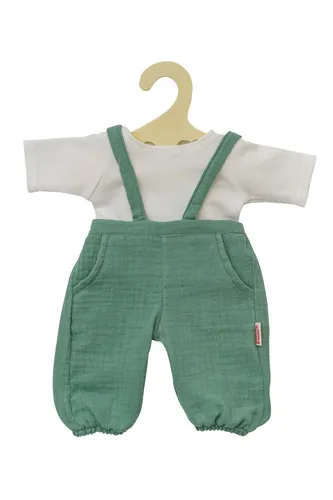 Heless 2416 - 2-teiliges Puppenoutfit aus 100% Bio-Baumwolle, in Salbeigrün mit Latzhose und T-Shirt, ideal für kreative Rollenspiele und Empathieförderung