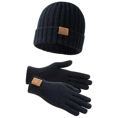 Lonsdale DEAZLEY Unisex Mütze und Handschuh Set, Black, L/Xl - Strickmützen für Herren, 100% Polyacryl für optimalen Wärmekomfort und mit dezentem Markenlogo.