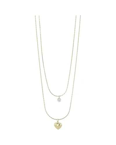 Akzent Kette Damen - Premium Halskette Damen mit Anhänger in Gold aus Edelstahl, 100% Wasserfest & Hautverträglich (Herz Two Layers)