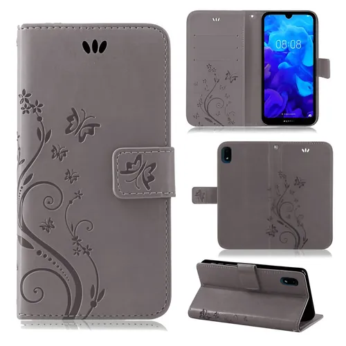 Handy Tasche Huawei Y5 2019 Handyhülle Schutz Flip Cover Buch Case Etui Grau
