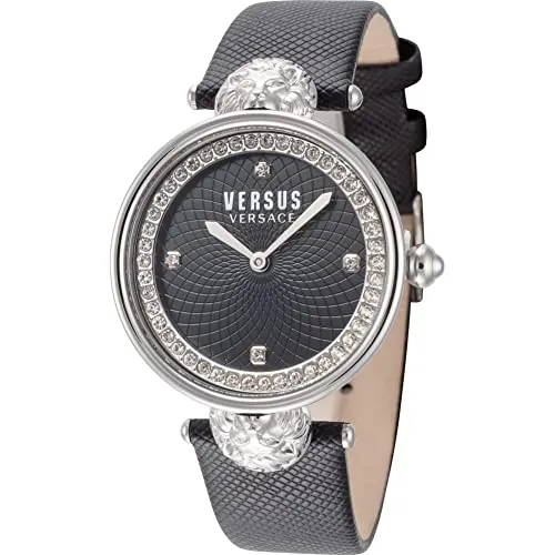 Versus by Versace Damen Armbanduhr Victoria Harbour 34 mm - Elegante Damenuhr mit schwarzem Zifferblatt und Kristallen, Quarzwerk, 3 ATM wasserdicht, perfektes Accessoire für jeden Anlass.