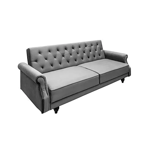 riess-ambiente Sofa MAISON BELLE AFFAIRE 220cm grau mit Bettfunktion - Elegantes Sofa mit Samtbezug und raffinierter Schlaffunktion. Ideal für stilvolle Wohnzimmer und als komfortables Gästebett.