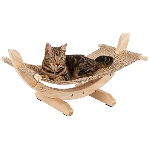 Kerbl Pet Hängematte Siesta 2.0 für Katzen - Bettmatte für Katzen mit stabilem Massivholzgestell und waschbarer Leinenliegefläche. Ideal für entspannte Ruheplätze und sicheres Spielen dank Anti-Rutsch-Noppen.