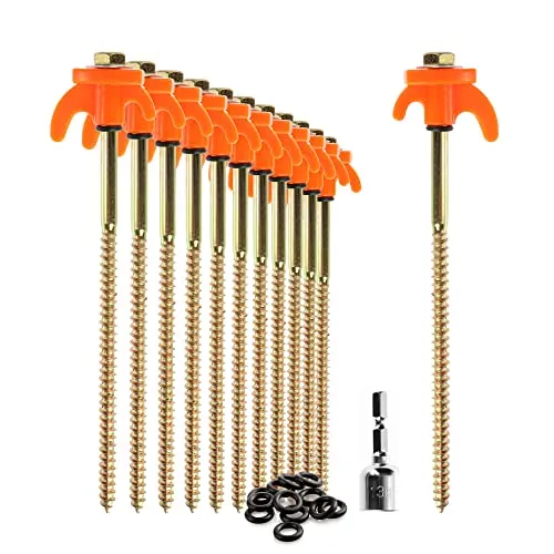 com-four® 12x Zeltheringe - robuste Stahl-Heringe mit Gewinde und Seil-Halterung 20,5 cm lang - Felsboden-Erdnägel für Camping und Outdoor - Zelthaken für harten Boden und Holz